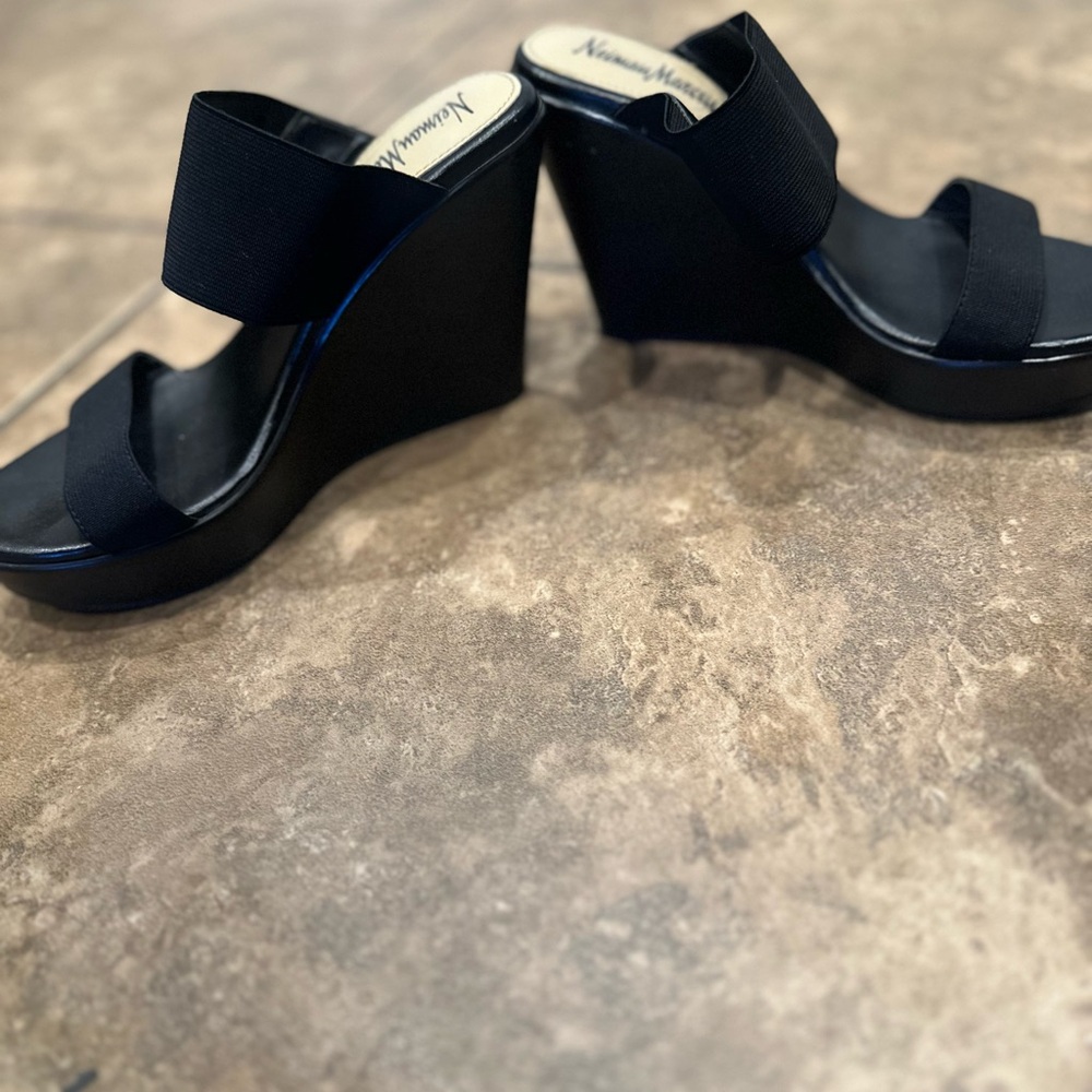 Neiman Marcus Elegant Black Wedge Shoes